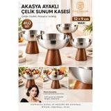 Transformacion 4 Lü - Maxı - Akasya Ayaklı Çelik Dondurmalık Çerezlik Pasta Meyve Sunum Kasesi Ikramlık Seti 18/10 304 Çelik 723771