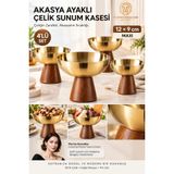 Transformacion 4 Lü - Maxı -Akasya Ayaklı Çelik Dondurmalık Çerezlik Pasta Meyve Sunum Kasesi Ikramlık Seti 18/10 304 Çelik 723774