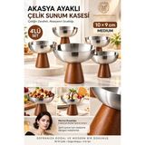 Transformacion 4 Lü - Medıum - Akasya Ayaklı Çelik Dondurmalık Çerezlik Pasta Meyve Sunum Kasesi Ikramlık Seti 18/10 304 Çelik 723769