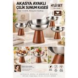 Transformacion 4 lü - MEDIUM - Akasya Ayaklı Çelik Dondurmalık Çerezlik Pasta Meyve Sunum Kasesi İkramlık Seti 18/10 304 Çelik 723770