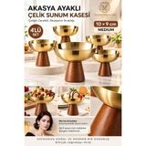 Transformacion 4 Lü - Medıum - Akasya Ayaklı Çelik Dondurmalık Çerezlik Pasta Meyve Sunum Kasesi Ikramlık Seti 18/10 304 Çelik 723773