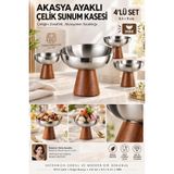 Transformacion 4 Lü - Mıdı - Akasya Ayaklı Çelik Dondurmalık Çerezlik Pasta Meyve Sunum Kasesi Ikramlık Seti 18/10 304 Çelik 723769