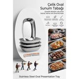 Transformacion 4lü Oval Sunum Tabağı Çerezlik Mezelik Lokumluk Sosluk, Kayık Tasarım Paslanmaz Çelik Kahve Yanı Ikramlık Kase, Aynalı Parlak Metal Sofra Düzenleyici 723329 - 12X9 CM