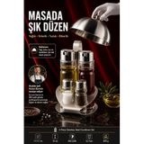 Transformacion 4'lü Paslanmaz Çelik Stantlı İçi Cam Yağlık Sirkelik Tuzluk Biberlik Seti Menaj Takımı 723501