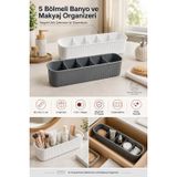 Transformacion 5 Bölmeli Banyo ve Makyaj Organizer Kutusu Gri Beyaz 2li Set Tezgah Üstü Çekmece İçi Düzenleyici Fırça ve Cilt Bakım Standı 722442