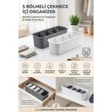 Transformacion 5 Bölmeli Çekmece İçi Organizer 2li Set Dolap Düzenleyici Kutu Gri Beyaz Çok Amaçlı Banyo Makyaj Çorap Düzenleme Kutusu PP Plastik Ribbed Tasarım 722440