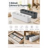 Transformacion 5 Bölmeli Çekmece İçi Organizer 2li Set Dolap Düzenleyici Kutu Gri Beyaz Çok Amaçlı Banyo Makyaj Çorap Düzenleme Kutusu PP Plastik Ribbed Tasarım 722440