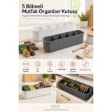 Transformacion 5 Bölmeli Mutfak Organizer Kutusu Gri Beyaz 2li Set Tezgah Üstü Baharatlık Poşet Çay Kahve Kapsülü Düzenleyici Dolap Çekmece İçi PP Plastik Stand 722441