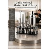 Transformacion 550 ml Kokteyl Shaker Seti 10 Parça Siyah Akrilik Standlı Profesyonel Paslanmaz Çelik Ev Barı Başlangıç ve Miksoloji Karıştırma Seti