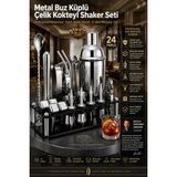 Transformacion 550 ml Kokteyl Shaker Seti 24 Parça Siyah Akrilik Standlı Profesyonel Paslanmaz Çelik Metal Buz Küplü Ev Barı Miksoloji Seti 723388