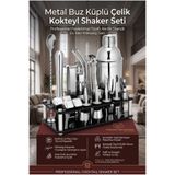 Transformacion 750 ml Kokteyl Shaker Seti 24 Parça Siyah Akrilik Standlı Profesyonel Paslanmaz Çelik Metal Buz Küplü Ev Barı Miksoloji Seti 723389