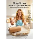 Transformacion Ahşap Saplı Pizza ve Hamur Açma Merdanesi - 19 cm Paslanmaz Çelik Gövdeli Börek Tart Kurabiye Merdanesi 722661