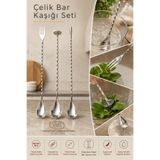 Transformacion Bar Kaşığı Seti - 30cm/25cm Spiral Kokteyl Kaşığı Çatallı Ezicili Teardrop Miksoloji Seti Premium 3'lü Paslanmaz Çelik 723447