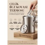 Transformacion Çift Cidarlı Isı Yalıtımlı Buz Kovası Termosu 1.3 L - Premium 304 Paslanmaz Çelik Süzgeçli ve Maşalı Profesyonel Bar ve Ev Tipi Endüstriyel Kumlama Lüks Buzluk 723392