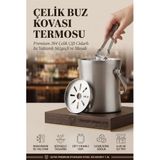 Transformacion Çift Cidarlı Isı Yalıtımlı Buz Kovası Termosu 1.3 L - Premium 304 Paslanmaz Çelik Süzgeçli ve Maşalı Profesyonel Bar ve Ev Tipi Endüstriyel Kumlama Lüks Buzluk 723393
