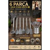 Transformacion Endüstriyel 18/10 Paslanmaz Çelik Saplı 6 Parça Silikon Mutfak Servis Seti 34 cm Kaşıklık Hediyeli 723560 - LATTE