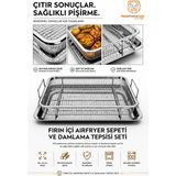 Transformacion Fırın Içi Airfryer Sepeti ve Damlama Tepsisi Seti Fırın Tepsisi Hava Kızartma Sepeti Fırın Tipi Çıtır Sebze Tavuk Patates Kızartma Rafı 30X22 cm 304 Paslanmaz Çelik Inox 723428 - 25 x 25 cm