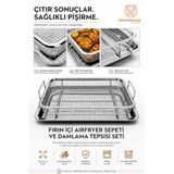 Transformacion Fırın İçi Airfryer Sepeti ve Damlama Tepsisi Seti Fırın Tepsisi Hava Kızartma Sepeti Fırın Tipi Çıtır Sebze Tavuk Patates Kızartma Rafı 30x22 cm 304 Paslanmaz Çelik Inox 723428