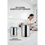 Transformacion Inox 350ML-550ML Barista Süt Sürahisi Seti - Süt Köpürtme Potu - Paslanmaz Çelik - 900 ml
