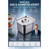 Transformacion inox Çelik Gastronorm Sos ve Garnitür Küveti 14x14x11 cm Paslanmaz Çelik Mutfak Düzenleyici 1.5 L Endüstriyel Prep Hazırlık Çelik Kapaklı Saklama Kabı 723546