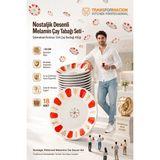 Transformacion Kırmızı Nostaljik Desenli Melamin Çay Tabağı Seti - 18 Adet Geleneksel Kırılmaz Türk Çay Bardağı Altlığı 721659