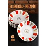 Transformacion Kırmızı Nostaljik Desenli Melamin Çay Tabağı Seti - 6 Adet Geleneksel Kırılmaz Türk Çay Bardağı Altlığı 721658