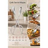 Transformacion Makas Servis Maşası 25 cm Paslanmaz Çelik Salata Pasta Börek İkram Maşası Oluklu Süzgeçli 723446