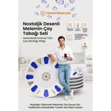 Transformacion Mavi Nostaljik Desenli Melamin Çay Tabağı Seti - 6 Adet Geleneksel Kırılmaz Türk Çay Bardağı Altlığı 721012
