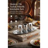 Transformacion Modern 3'lü Tuzluk Biberlik Kürdanlık Seti - 304 Paslanmaz Çelik Minimalist Metal Masaüstü Baharatlık Standı Organizeri 723322