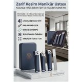 Transformacion Paslanmaz Çelik Tırnak Makas Seti, 4'ü 1 Arada Sıçratmaz Büyük Tırnak Makası, Orta Tırnak Makası, Eğik Tırnak Makası ve Nano Cam Törpü, Metal Seyahat Kutulu