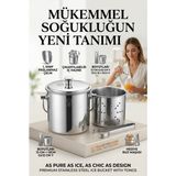 Transformacion Paslanmaz Inox Parlak Çelik Buz Kovası Seti - Süzgeçli ve Buz Maşası Hediyeli 723145