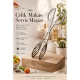 Transformacion PMakas Servis Maşası 25 cm Paslanmaz Çelik Salata Pasta Börek İkram Maşası Oluklu Süzgeçli 723418