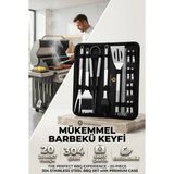 Transformacion Profesyonel Barbekü Seti 20 Parça Çantalı Paslanmaz Çelik Mangal Maşa Spatula Fırça Şiş 723132 - 20 PARCA