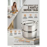 Transformacion Sefer Tası Yemek Kabı Paslanmaz Çelik 2 Katlı 14 cm 1.3 Litre 721365 - 1.3 LİTRE
