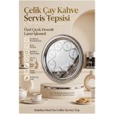 Transformacion Servis Tepsisi Paslanmaz Çelik Yuvarlak Gümüş 44 cm Lazer Çiçek Desenli Parlak Krom Kaplama Çay Kahve Sunumu için