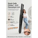 Transformacion Siyah Çelik Cımbız - 9 cm Düz Kare Uçlu, 0.01 mm Hassas Kavramalı Profesyonel Kaş, Bıyık ve İnce Tüy Alma Epilasyon Cımbızı Solingen Professional 718478