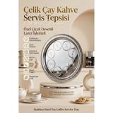 Transformacion Yuvarlak Sunum Tepsisi 44 cm - Paslanmaz Çelik Desenli Lazer Işlemeli Çay Kahve Servis Tepsisi - Dayanıklı Parlak Çelik Tepsi 723320 - MODEL B