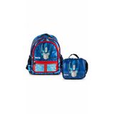 transformers Optimus Prime Lisanslı PVC Ön Panelli İlkokul Çantası ve Beslenme Çantası İkili Okul Seti Mavi