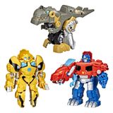 Transformers Playskool Primal Team-Up 3'lü Paket, Optimus Prime, Bumblebee ve Grimlock Dönüştürücü Dinozor Figürleri, 10,5 cm Oyuncaklar, 3 Yaş ve Üzeri (Amazon'a Özel)