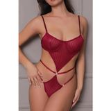 Transparan Bordo Dekolteli Balenli Fantazi İç Giyim Body Tm1410