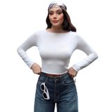Transparan Kumaş Uzun Kollu Bluz, Kadın Crop Top, Beyaz Siyah Kahverengi (Beyaz, M)
