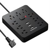 TRANSTON 9 Çıkışlı 3 USB Bağlantı Noktalı Güç Şeridi, Yangına Dayanıklı Masaüstü Şarj İstasyonu, Düz Fişli Duvara Monte 1,5 m Uzunluğunda Uzatma Kablosu, Ev ve Ofis için, Siyah