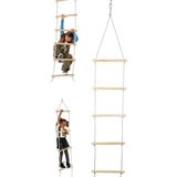 Trapez Ahşap Merdiven 8mm İp 100kg Taşır Set Çocuk Tırmanma Jimnastik Gelişim Salıncağı 6 basamak
