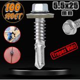 Trapez Cati Vidasi 5.5X25 Mm Paket 100 Adet Matkap Uclu Sac Akilli Vida Cati Panel Metal Agac Vidasi