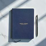 Travel Journal – Sert Kapaklı Seyahat Günlüğü, A5 Boyutunda, Planlama & Anı Alanı – Anı Defteri (Lacivert)