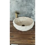 Traverten Dikey Patlatma Çanak Lavabo - Bej