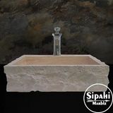 Traverten Dışı Doğal Patlatma Batarya Çıkışlı Lavabo - Krem