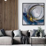Traverten Dokulu Soyut, Çerçeveli, Sarı, 80X80