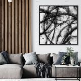 Traverten Dokulu Soyut, Çerçeveli, Soyut Siyah, 80X80