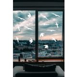 TRC TRAFİK Pencere Önünde Uçan Kuşlar Dekoratif Sticker (14 Adet Figür) Beyaz